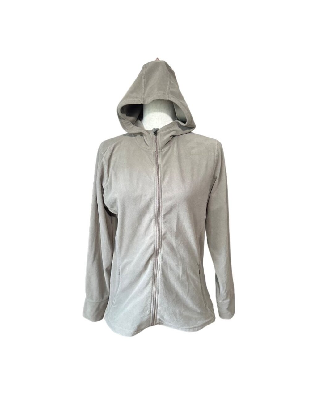 Eastern Mountain Sports Fleece Jacket Women M Gray Taupe Zip Long Sleeve Hood